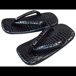 雪駄 セッタ 雪駄 クロコダイル型押 黒ライト底 