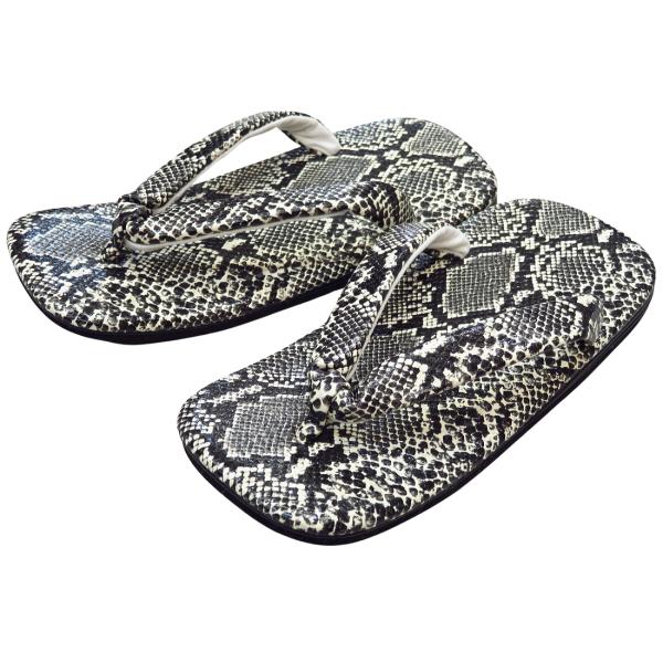 雪駄 総ヘビ柄（黒白）ライト底 Ｓサイズ（８寸）〜ＬＬサイズ（９寸） 日本製 セッタ・せった