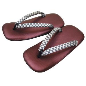 雪駄　市松（シルバー）マットワイン　ライト底　日本製　セッタ・せった