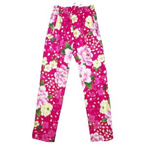 股引き型ズボン 義若の股引き型ズボン 金彩牡丹と桜（白ピンク紫）小