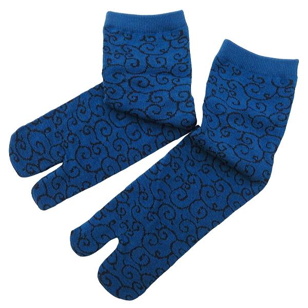 【唐草・青】和柄足袋ソックス・クルー丈（男性用：２５〜２８ｃｍ）