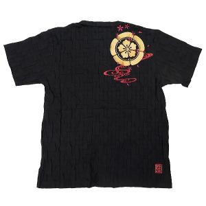 Tシャツ 和柄 家紋刺繍（黒）和柄半袖Ｔシャツ 絡繰魂｜matsuriya-sonami