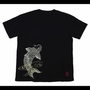 金魚刺繍の黒　半袖カットソー　38 Amazon | [義若] 金魚刺繍（黒）和柄半袖Tシャツ 絡繰魂（L