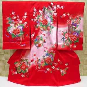 花車と鈴・赤 女児 初着 祝着 のしめ 産着 女の子のお宮参り着物・高級