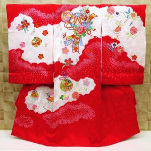 総絞り束ね熨斗に鼓と鈴と華刺繍 女児 初着 祝着 のしめ 産着 女の子の