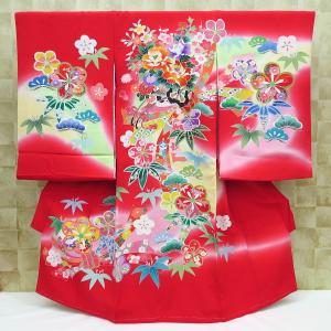 花車と鈴・赤 女児 初着 祝着 のしめ 産着 女の子のお宮参り着物・高級