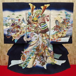 お宮参り 産着 男児 正絹 のしめ 祝着 着物 綸子地 絞り 総刺繍 鷹 