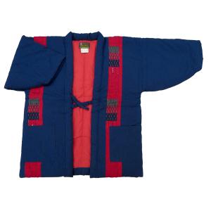 本場久留米 綿入りはんてん 縞パッチワーク（紺）女性用フリーサイズ　日本製｜matsuriya-sonami