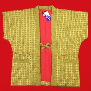 本場久留米！綿入れやっこ半纏！矢絣（カラシ）袖なし　女性用フリーサイズ　日本製