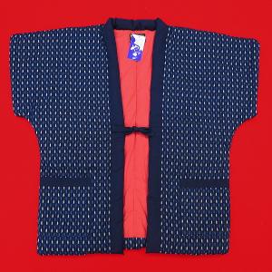 本場久留米！綿入れやっこ半纏！矢絣（紺）袖なし　女性用フリーサイズ　日本製