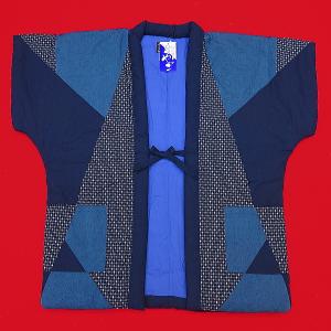 本場久留米！綿入れやっこ半纏！切りばめパッチワーク（紺）袖なし　男性用フリーサイズ　日本製｜matsuriya-sonami