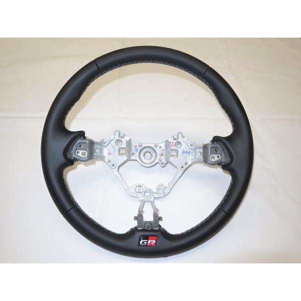 GR/ガズーレーシング 純正 86 ヴィッツ アクア プリウス C-HR 本革 小径3本スポーク 革...