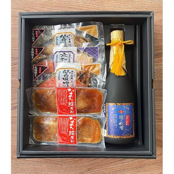 ご贈答 東松島 本格そば焼酎 提の花雫 と 仙台味噌 粕 焼魚 煮魚 ギフト