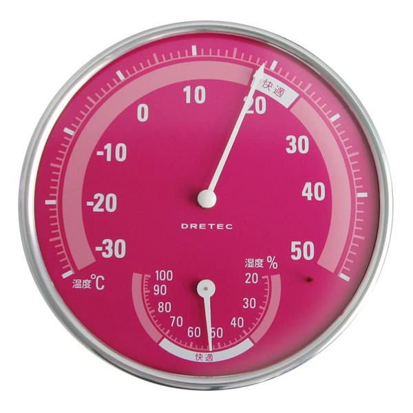 ドリテック　アナログ温湿度計 おしゃれな壁掛け温湿度計　O-310PK　ピンク　DRETEC　1個　...