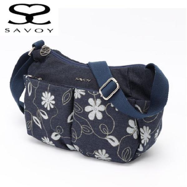 サボイ（SAVOY）レディースバッグ ショルダーバッグ 花柄デニム斜め掛けのできるショルダーバッグ ...