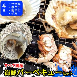（）国産　ホタテ（片貝）・サザエ・甘エビ・イカゲソの４種海鮮バーベキューセット（さざえ、ほたて、帆立、ｂｂｑ）