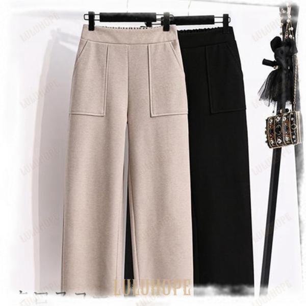 レディース ワイドパンツ 九分丈 秋冬 ボトムス ハイウエスト 着やせ 自然に体型カバー サイズ M...