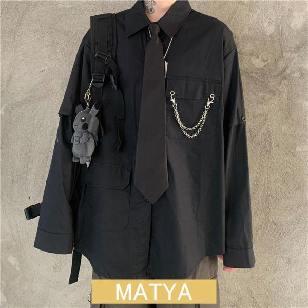 モード系長袖シャツ暗黒ユニセックス安全ピンチェーン付きセット