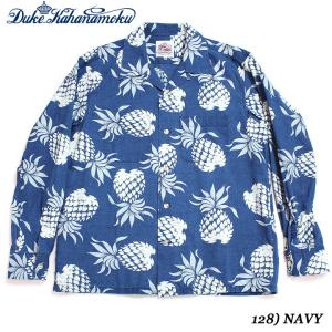 DUKE KAHANAMOKU×MAUNA別注 INDIGO COTTON L/S 2023SS HAWAIIAN SHIRT “DUKE'S PINEAPPLE” Style No.DK39045MGLS｜maunakeagalleries