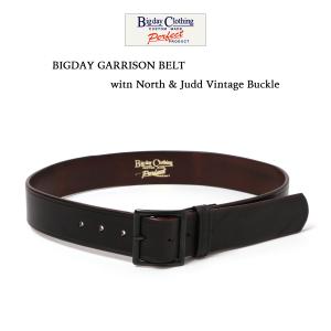 BIG DAY ビッグデイ BIGDAY GARRISON BELT witn North ＆ Judd Vintage Buckle ギャリソンベルト レザーベルト ノース アンド ジャッド アンカーマーク 黒塗り｜mavazishopping