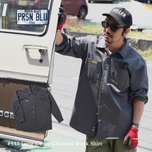 PRISON BLUES プリズンブルース 443 Long Sleeve Charcoal Work Shirt w/Front Buttons チャコール フロントボタン ワークシャツ 長袖シャツ メンズ 作業着｜mavazishopping