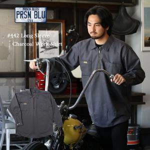 PRISON BLUES プリズンブルース 442 Long Sleeve Charcoal Work Shirt w/Front Zipper チャコール ハーフジップシャツ 長袖シャツ メンズ 作業着 作業服 シャツ｜mavazishopping