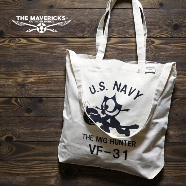 2WAY ショルダー トートバッグ メンズ キャンバス地 米海軍 黒猫 NAVY ナチュラル 生成