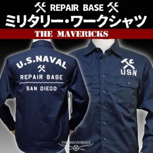 THE MAVERICKS ブランド 長袖 ワークシャツ メンズ U.S.NAVY 米海軍 REPAIR BASE モデル 紺 ネイビー｜GeneralStore YONEYA