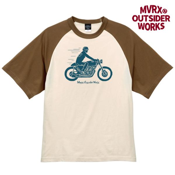 ラグラン Tシャツ 半袖 メンズ バイク MVRX ブランド CAFE RACER モデル 生成り ...