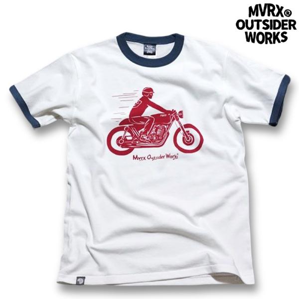 トリム Tシャツ メンズ バイク MVRX ブランド CAFE RACER モデル / 白 ホワイト...