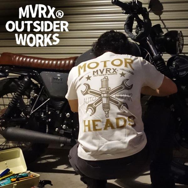 Tシャツ 半袖 メンズ バイク 車 MVRX ブランド MOTORHEADS モデル ホワイト 白