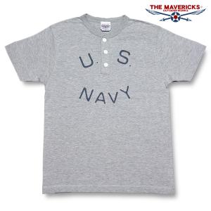 ヘンリーネック Tシャツ 半袖 メンズ U.S.NAVY 米海軍 ロゴ THE MAVERICKS ブランド 杢グレー｜GeneralStore YONEYA