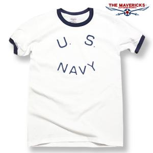Tシャツ ロゴT US NAVY 米海軍 ロゴ ミリタリー トリム リンガー Ｔシャツ/白 紺 ネイビー