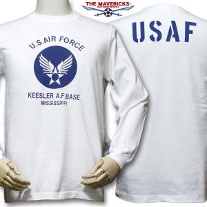 ミリタリー 長袖 Tシャツ メンズ THE MAVEVICKS ブランド 綿100% USAF エアフォース ホワイト 白｜mavericks
