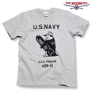 極厚 アメカジ Tシャツ XL 厚手 MAVERICKS ブランド 半袖 メンズ ミリタリー 米海軍ペンギン USS.PENGUIN 灰色 グレー