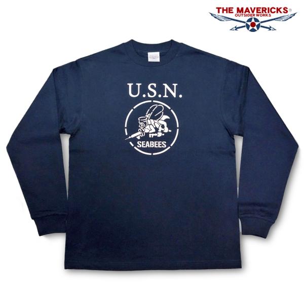 長袖Tシャツ XL メンズ 極厚 スーパーヘビーウェイト ミリタリー 米海軍 SEABEES ネイビ...