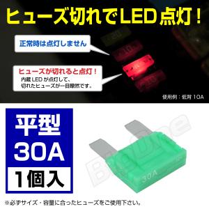 BigOne 切れたら光って知らせる インジケーター 内蔵 平型 ヒューズ 30A AMP 大型 LED｜max-advancer