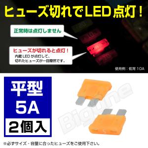 BigOne 切れたら光って知らせる インジケーター 内蔵 2個セット 平型 ヒューズ 5A ATP LED｜max-advancer