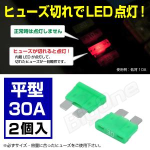 BigOne 切れたら光って知らせる インジケーター 内蔵 2個セット 平型 ヒューズ 30A ATP LED｜max-advancer