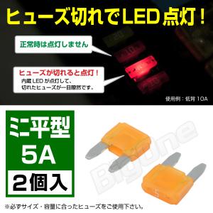 BigOne 切れたら光って知らせる インジケーター内蔵 2個セット ミニ平型 ヒューズ 5A ASP LED｜max-advancer