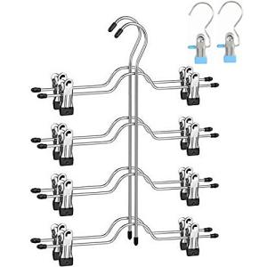 FANTASTIC HANGERズボンハンガー 省スペース 多用途ズボンハンガー すべらない 強力クリップ 付き サイズ調整可 4段 (シルバー 4本