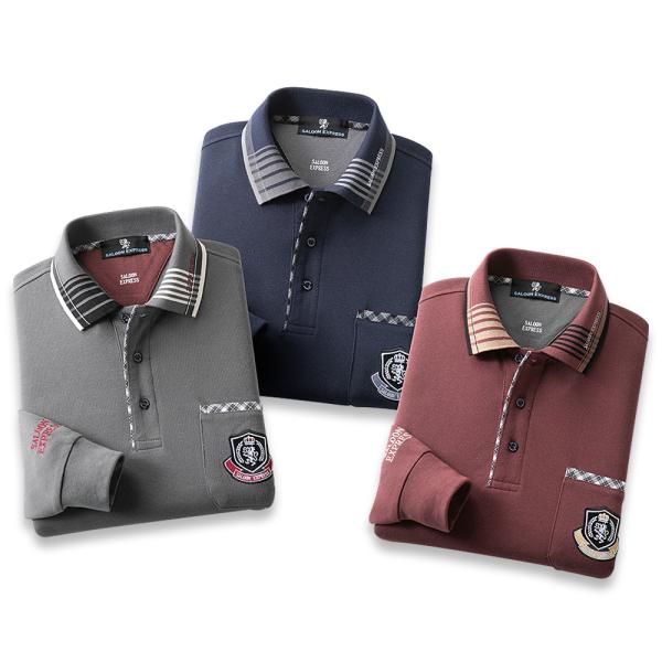 メンズ ポロシャツ 裏起毛 刺繍入り 3色組 長袖 ゴルフ 秋 冬 AS-0650 SALOON E...