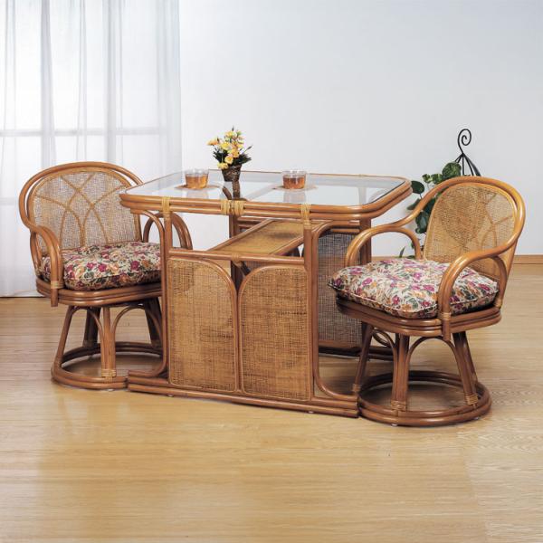 天然籐 ダイニング3点セット ラタン ガラステーブル チェア 椅子 2脚 アジアン家具 リゾート 客...