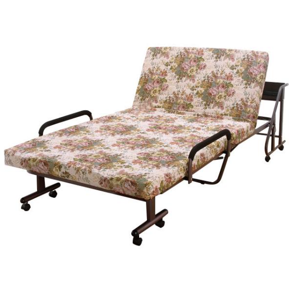 リクライニングベッド シングル 折りたたみ 折り畳み 収納式 木製 棚付き コンセント付き 手動リク...