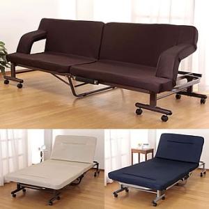 ソファーベッド ソファベッド シングル 折りたたみ 折り畳み キャスター付き 肘掛け付き リクライニ...