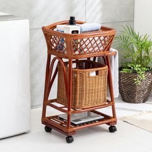 【今週中お買い得価格・希少品】天然木ラタン籐ワゴン】引き出し2個付き 東京ラタン 天然籐2段ランドリー ランドリーワゴン ランドリー