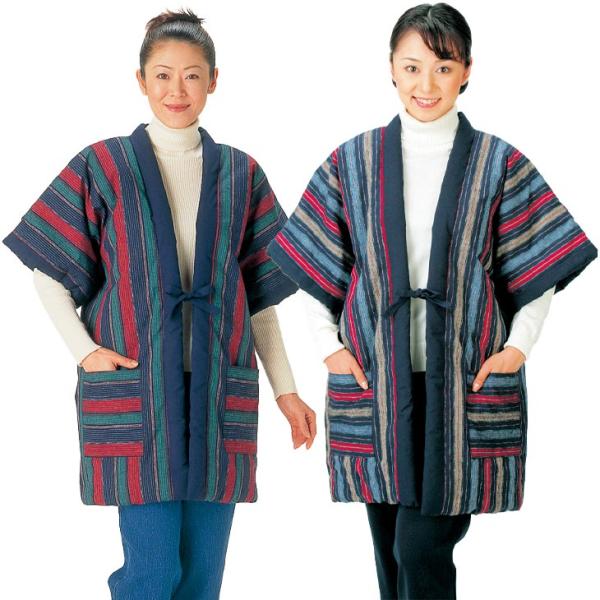 久留米紬織 やっこ半纏 日本製 中綿キルト 半袖 半天 はんてん ぽんちょ 部屋着 ルームウェア 綿...