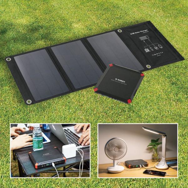 折り畳みソーラーパネル＆ポータブル蓄電セット 2点セット ソーラー充電 大容量 充電池 防災グッズ ...