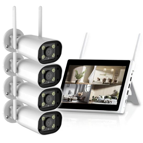 ワイヤレス防犯カメラ10.1インチモニター＆カメラ4台セット 防犯カメラ ワイヤレス 4台セット 工...