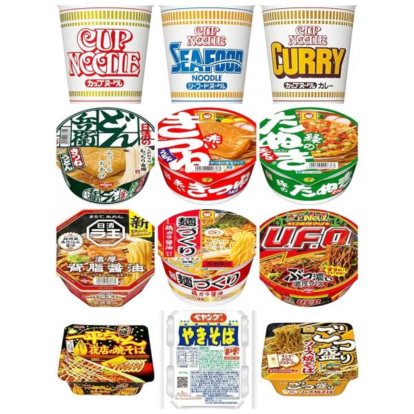 人気カップ麺 食べ比べ12種セット 詰め合わせ 日清 マルちゃん ペヤング 一平ちゃん UFO ラ王...
